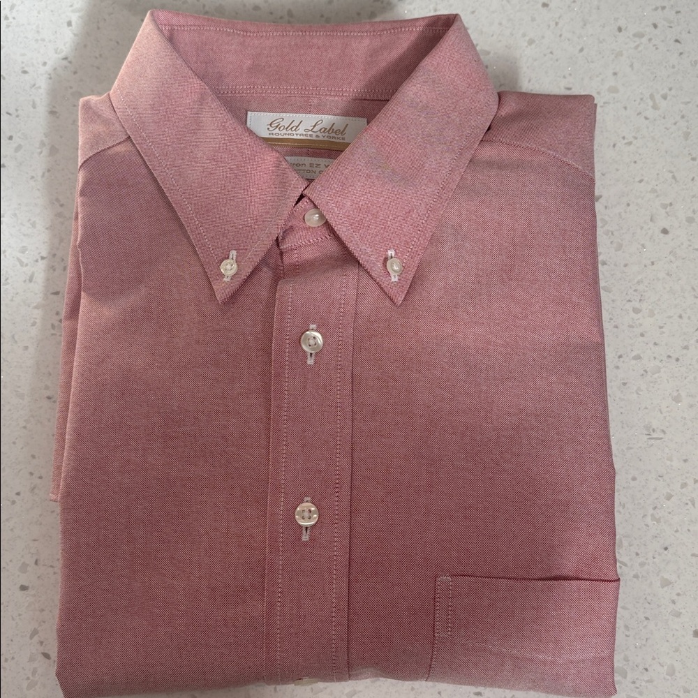 Roundtree & Yorke Red and White Striped Button Down Dress Shirt Size 17 / 33 NEW